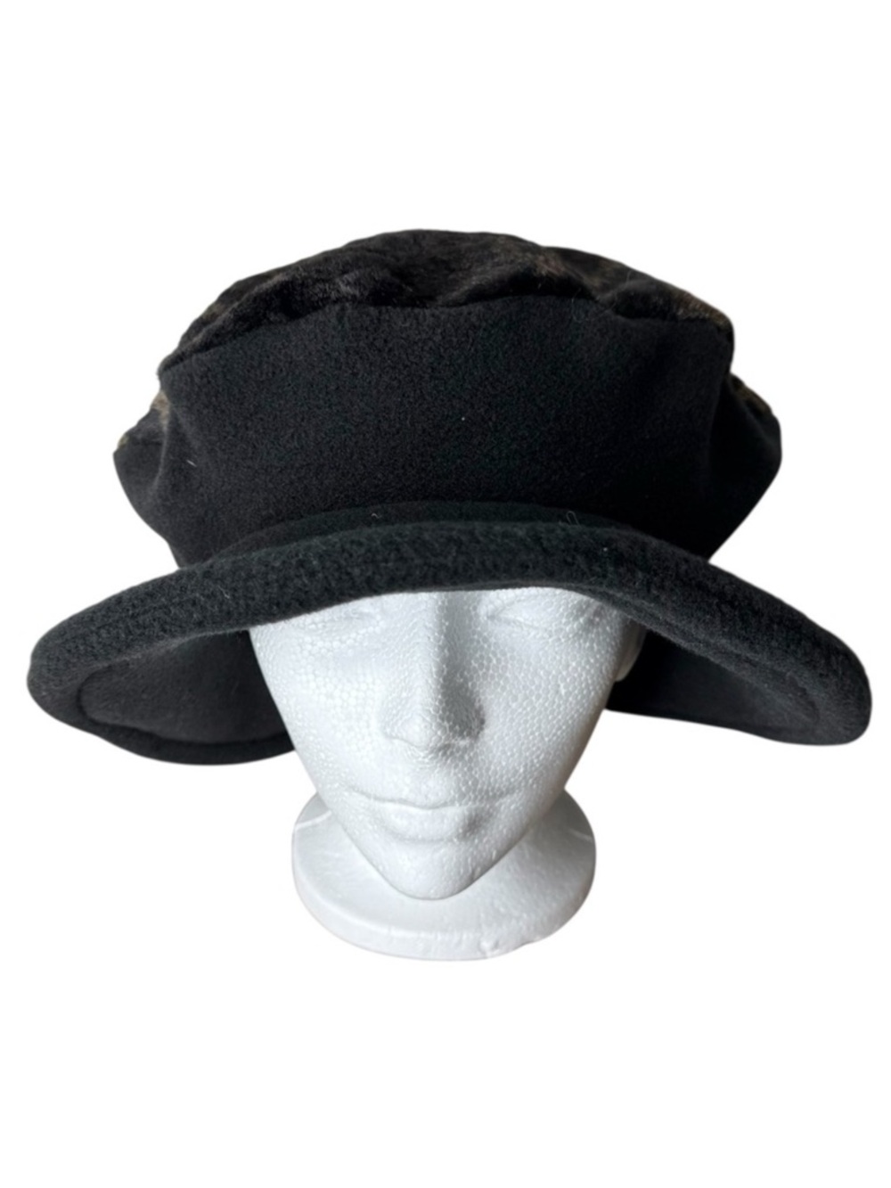 HATS BY DESIGN Leopard Print Black Fleece Cloche Bucket Hat Made In Canada